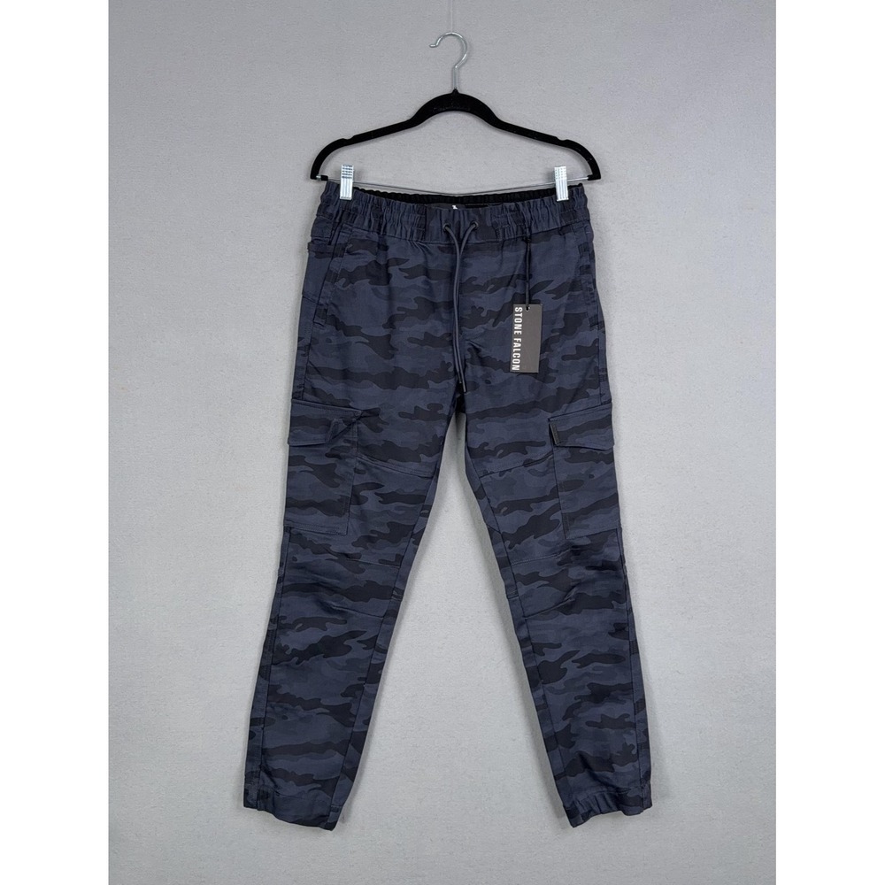 STONE FALCON Pants Mens Medium Blue Camo Cargo Jogger Slim Fit Stretch